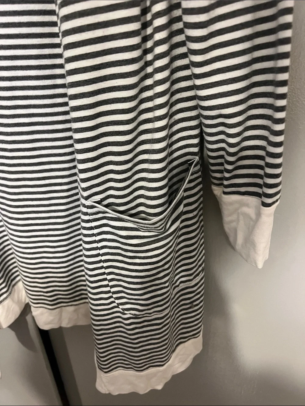 Tickled Teal Gray & White Striped Open Cardigan with Pockets
